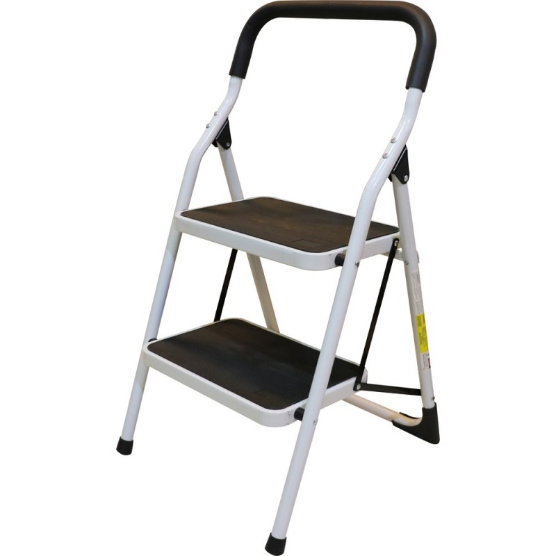  Taburete plegable con escalera de 2 escalones, taburete de  escalera de aluminio ligero mejorado 2 pies con asa, aspecto clásico de  madera sin podredumbre de madera, escaleras de escalón, color negro 