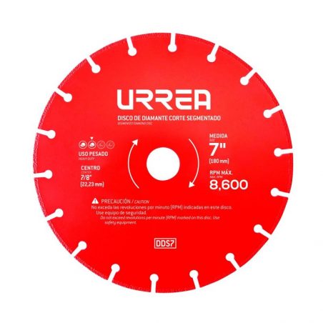 DDS7 Disco de diamante segmentado multicorte de 7" eje de 7/8" para esmeriladora angular, 13 200 rpm Urrea