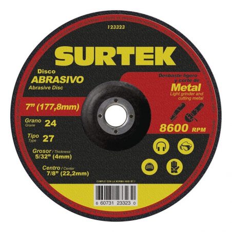 123323 Disco abrasivo tipo 27 para metal 7" x 5/32" Surtek