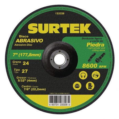 123328 Disco abrasivo tipo 27 para piedra 7" x 5/32" Surtek