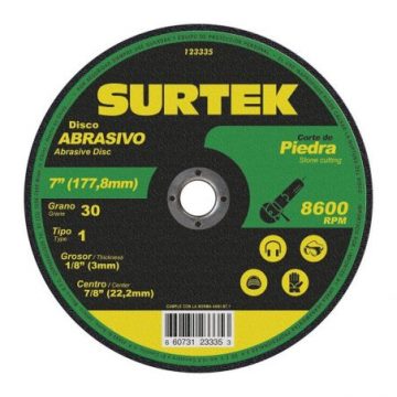 123335 Disco abrasivo tipo 1 para piedra 7" x 9/64" Surtek