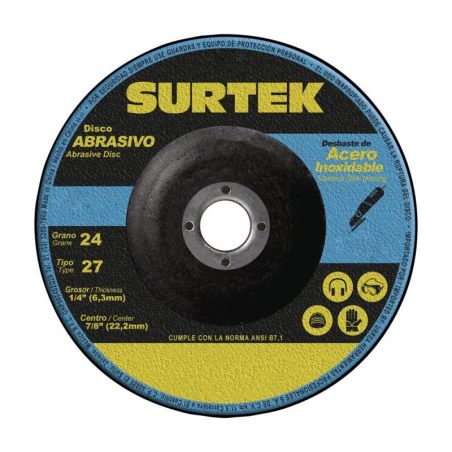 128201 Disco abrasivo tipo 27 para metal 7" x 1/4" Surtek