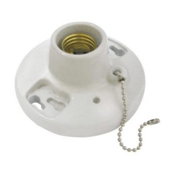136666 Portalámpara sencilla redonda de porcelana con cadena para techo 4.5" Surtek
