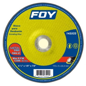 143522 Disco abrasivo tipo 27 para metal 4-1/2" x 3 mm Foy