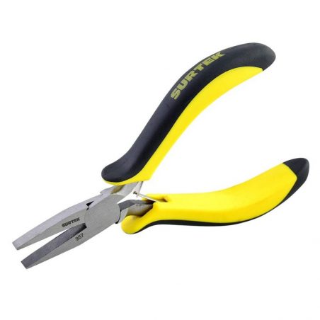 957 Mini pinza para electrónica con mango bimaterial de 4-3/4" punta plana Surtek