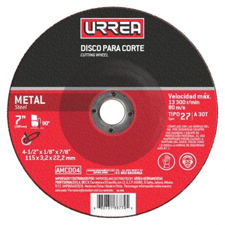 AMCD04 Disco abrasivo tipo 27 para metal 4-1/2" x 1/8" Urrea