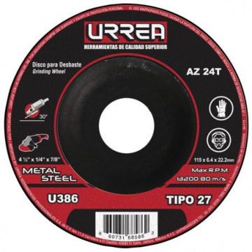 U386 Disco abrasivo tipo 27 para metal 4-1/2" x 1/4" Urrea