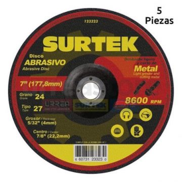 123323 Disco abrasivo tipo 27 para metal 7" x 5/32" Surtek