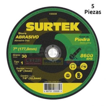 123335 Disco abrasivo tipo 1 para piedra 7" x 9/64" Surtek