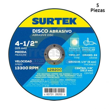 128200 Disco t/27 inox 4-1/2x1/4 pulgadas Surtek