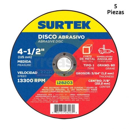 128203 Disco abra 4-1/2 pulgadas x1.2mm inox Surtek