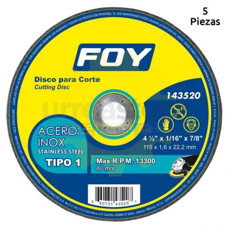 143520 Disco t/1 inox 4-1/2 pulgadas x1.6mm Foy