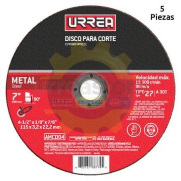AMCD04 Disco abrasivo tipo 27 para metal 4-1/2" x 1/8" Urrea