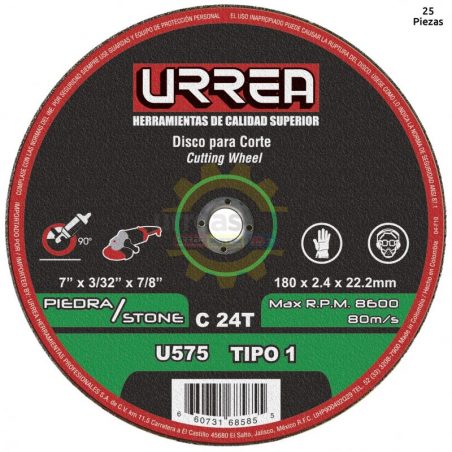 U575 Disco abrasivo tipo 1 para piedra 7x3/32 pulgadas extra pesado Urrea