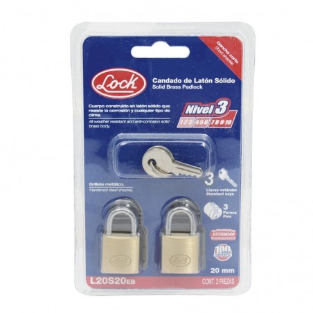 L20S20EB Candado para cortina de latón llave estándar 2 pzs 20mm Lock