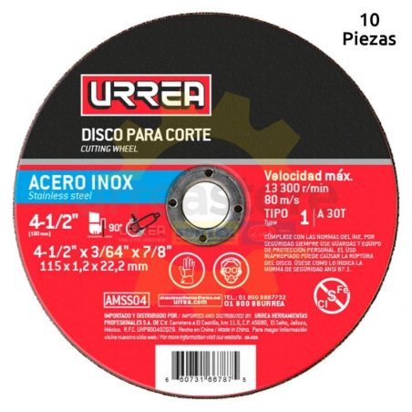 AMSS04A Disco t/1 inox 4-1/2x1/16 pulgadas gral Urrea