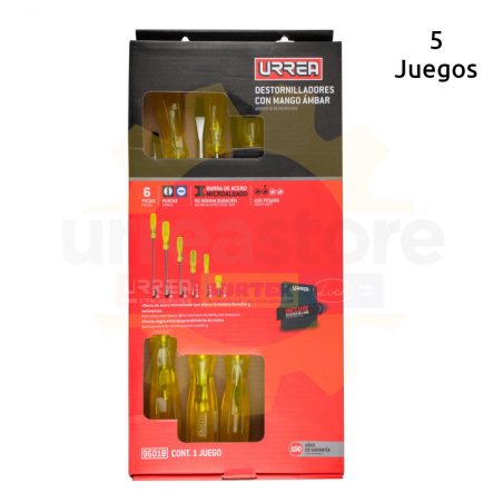 9601B Juego de destornilladores con mango ámbar combinados, 6 piezas