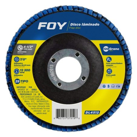 DL4512 Disco laminado tipo 29 grano 120, 4-1/2" Foy