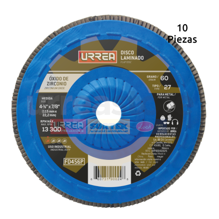 FD456P Disco laminado 4 1/2 pulgadas  X 7/8 pulgadas  13,300 RPM, Grano 60 Urrea