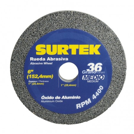 128006 Rueda abrasiva de óxido de aluminio 6 x 1 pulgadas grano 36 Surtek